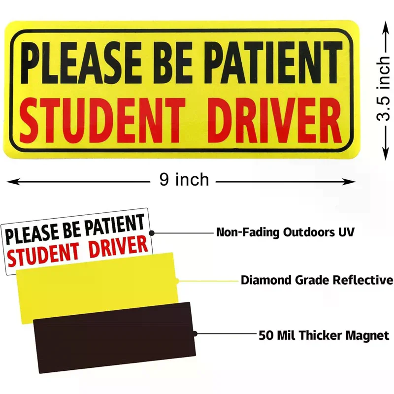 3Pcs Student Driver Sticker Magnet For Car Please Be Patient Student Safety Signs Teen Rookie Novice Driver Bumper