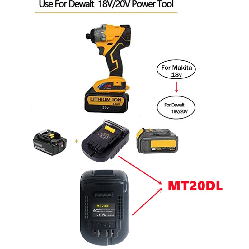 

Адаптер аккумулятора MT20DL для Makita 18 В Bl1830 Bl1860 Bl1815, литий-ионный аккумулятор, преобразователь в беспроводные электроинструменты Dewalt 18 В 20 В