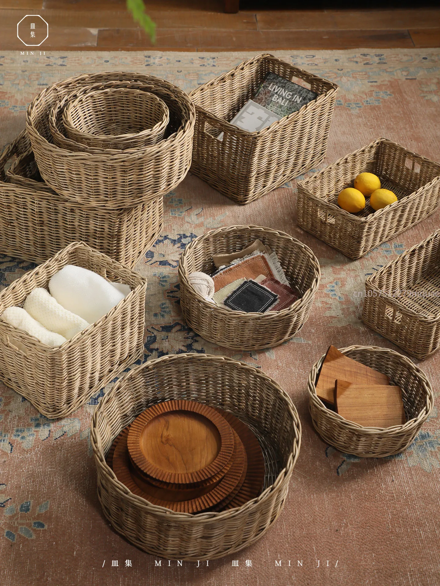 Rattan Braided Basket\ Indonesia Imported Hand-woven Desktop Sundries Storage Basket Vegetable and Fruit Basket