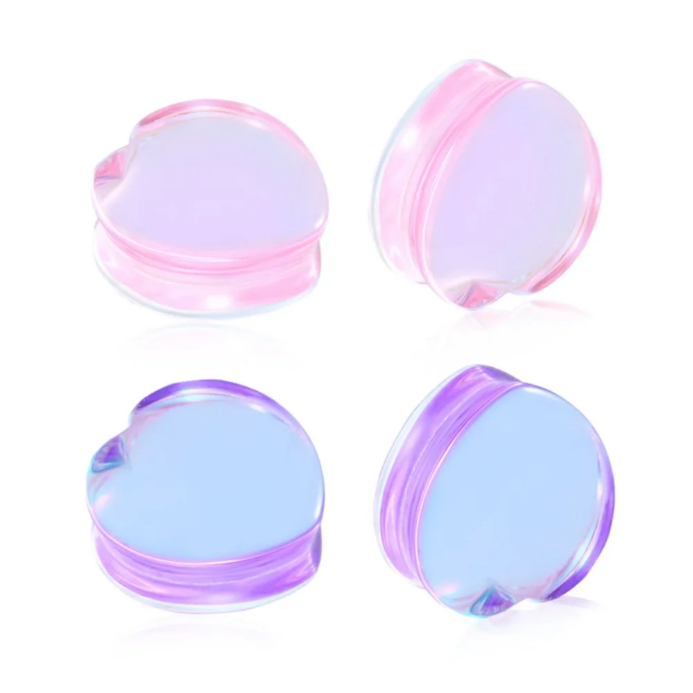 Mode Transparent Solide Rosa Lila Glas Herzförmige Ohr Expander Ohrmuschel Piercing Schmuck Ohr Expansion Artefakt 6-25mm – Detail 1