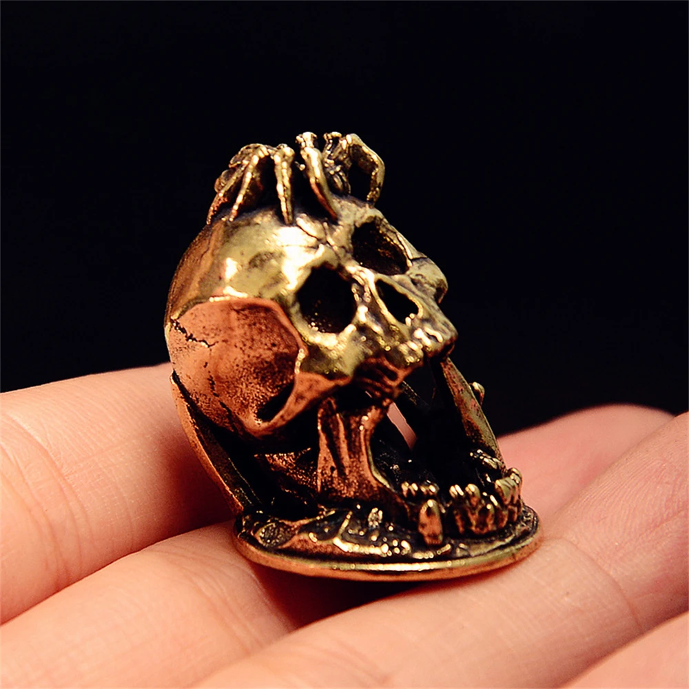 

Mini Solid Brass Retro Vintage Skull Decorative Piece 2.7cm Tabletop Office & Home Decor Solid Metal Collectible Ornament