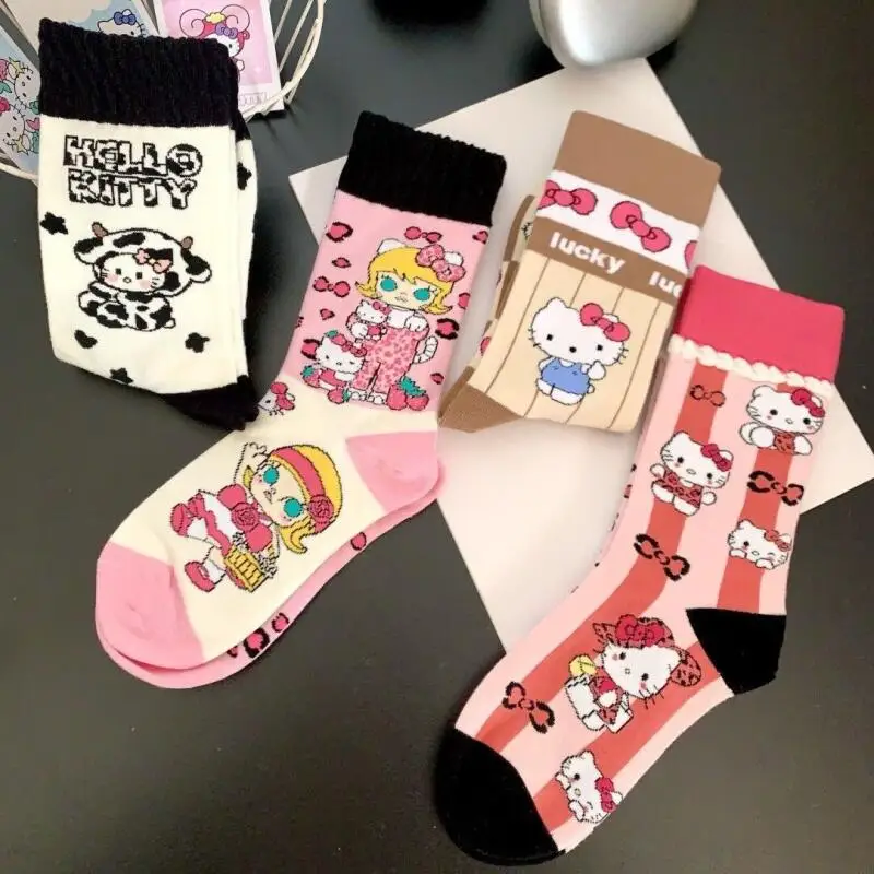 Anime sanrio olá kitty meados de bezerro escola menina estilo meias kt gato feminino doce legal na moda ab meias presentes de aniversário de natal