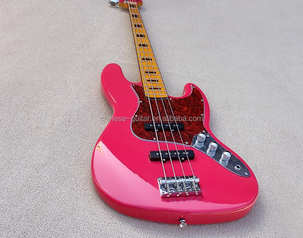 Flyoung Factory Rose Red Electric Bass Guitar 4 Strings Custom Made Maple Fretboard