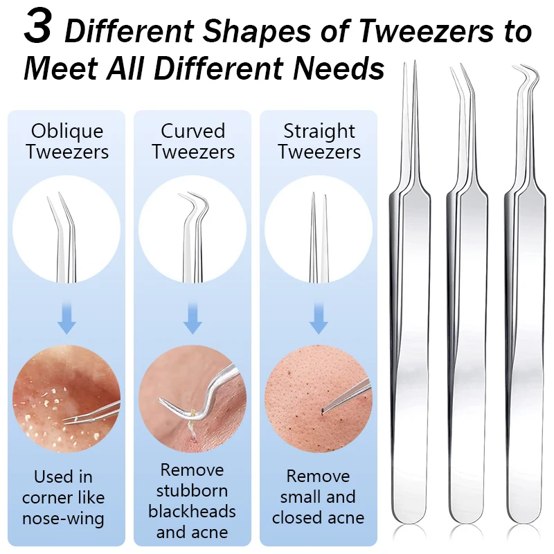 Rvs Mee-eter Removal Tool Set Acne Mee-eter Clip Pincet Stippen Porie Cleaner Acne Naald Huidreiniging Care Tools