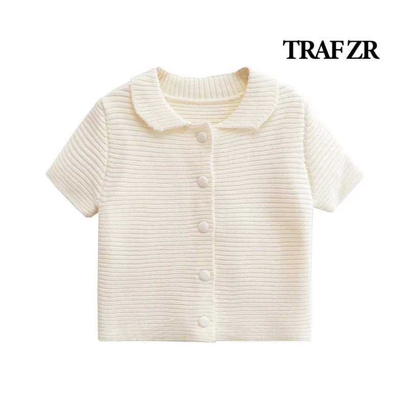 TRAF ZR Knit Pullovers Short Sleeve Pullovers Summer Y2k Vintage Top Solid Casual Cozy Sweaters Harajuku Fashion Sweater