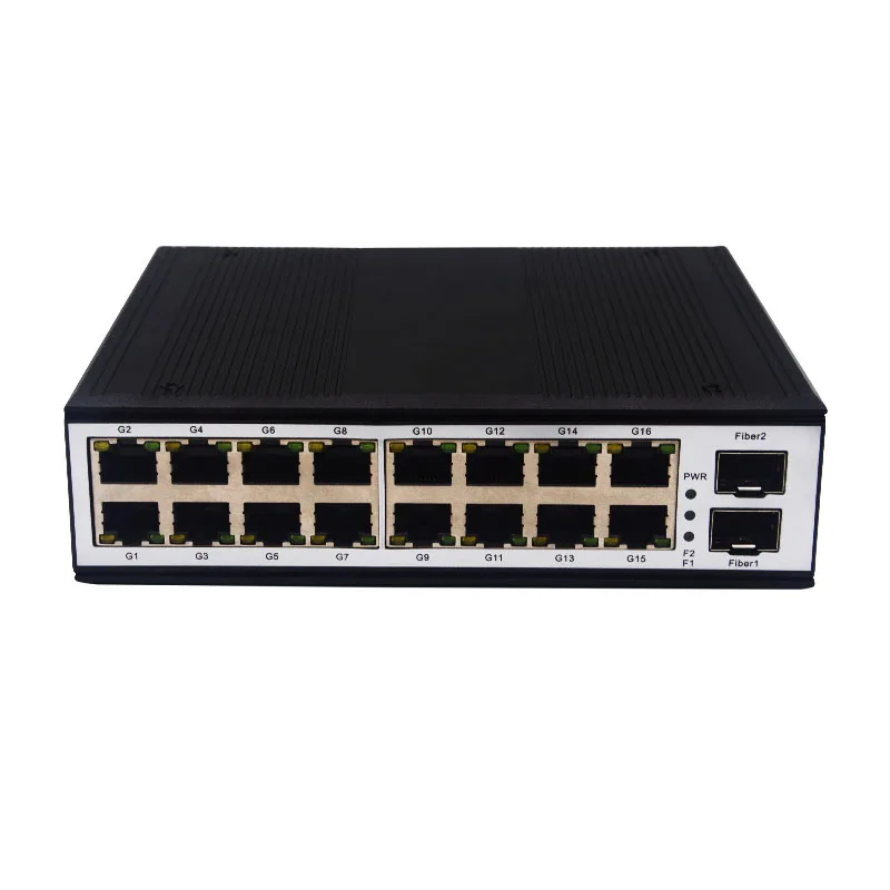 Industrial Gigabit SFP To RJ45 Ethernet Media Converter 16 Network Port 2 SFP Slots Din-rail Optical Fiber Transceiver