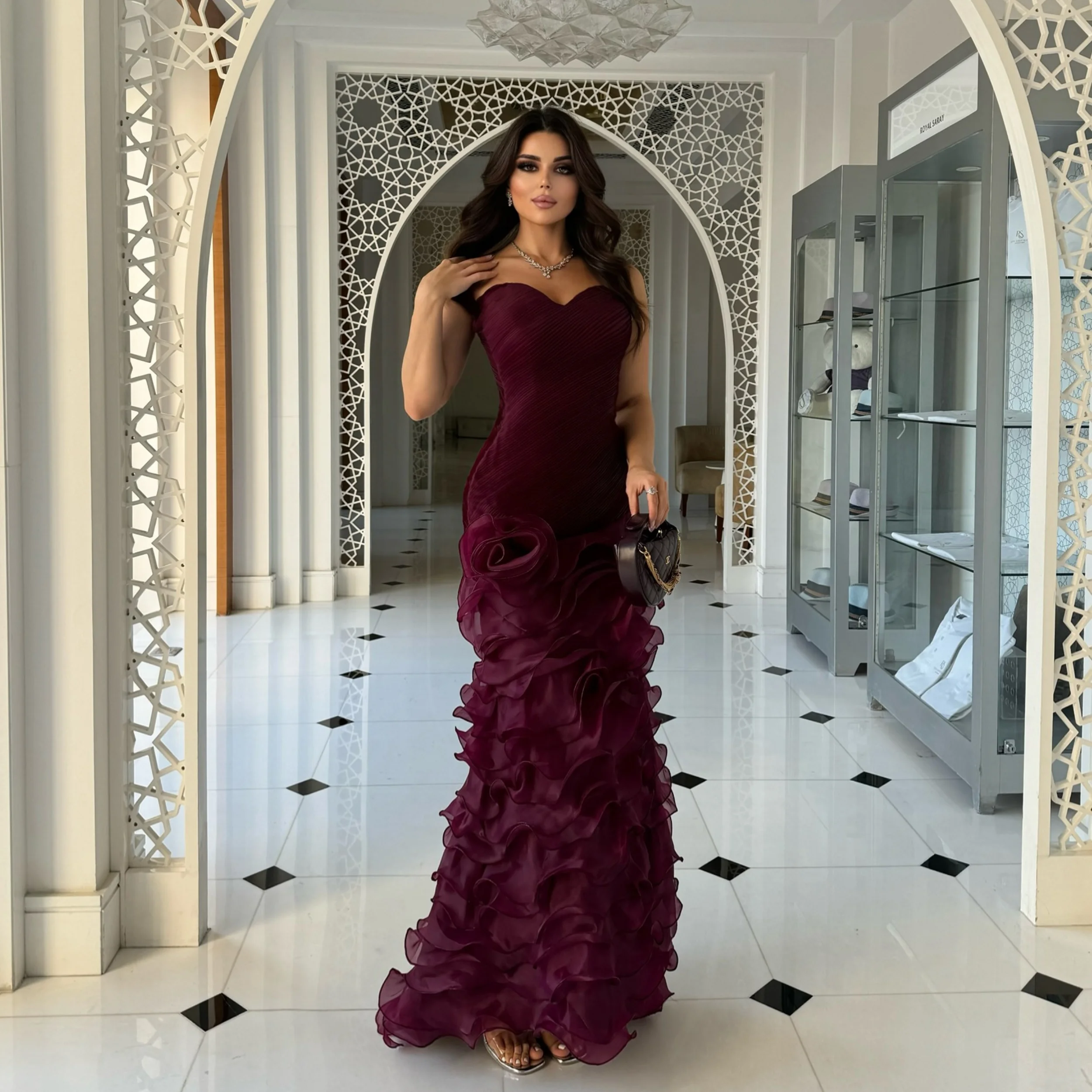 

Customized Burgundy Evening Dresses A Line Sweetheart Women Vestidos de Soriee Tiered Ruched Prom Party Dresses Formal Occasion