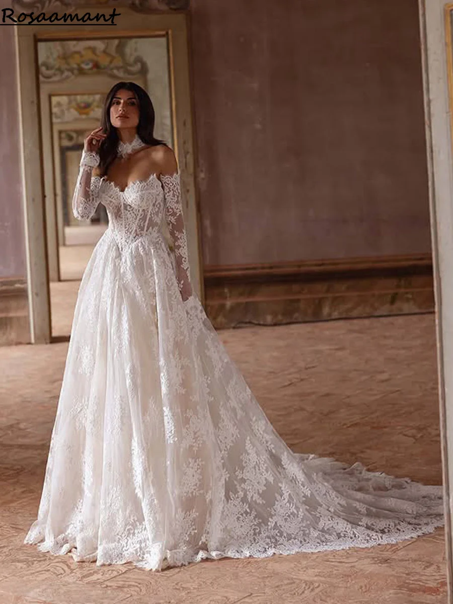 

Glamorous Wedding Dresses A Line Lace Bridal Gowns Detached Sleeves Robes Floor Length Charming Vestidos De Novia Customized