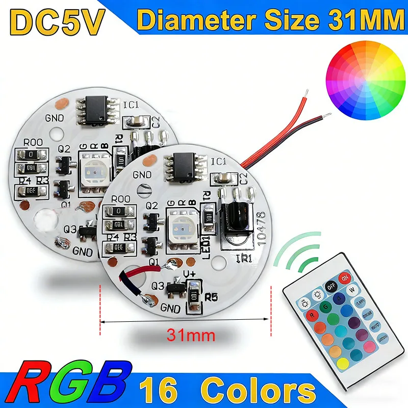 

3W RGB LED Board with 24-Key IR Wireless Remote DC 5V & AC 110V-220V Color Gradient Source Light DIY Display Model Lighting