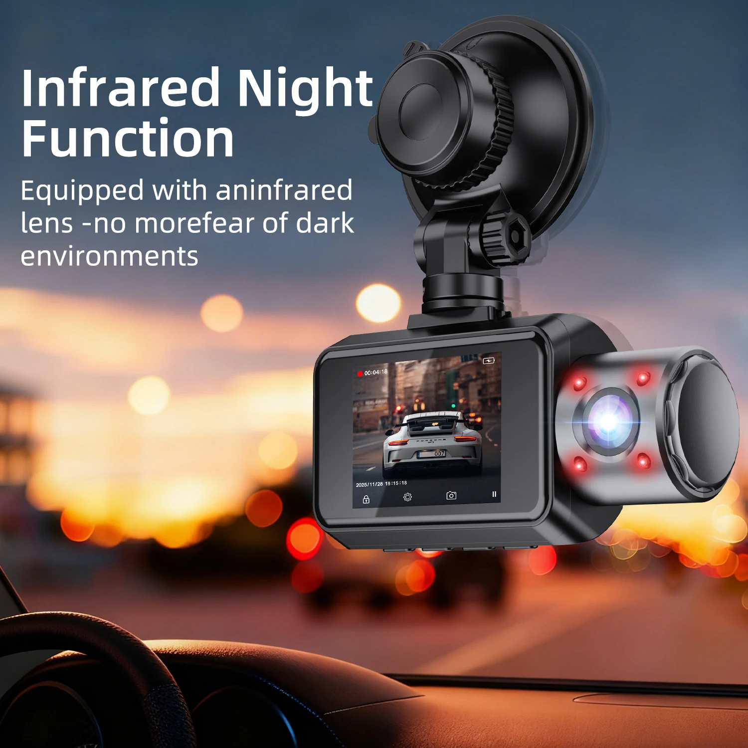 3 Channel 4K Dashcam 4K+1080P Front and Rear Dash Camera IR Night Vision 24 Hours Parking Mode Support 128GB Max - view 4