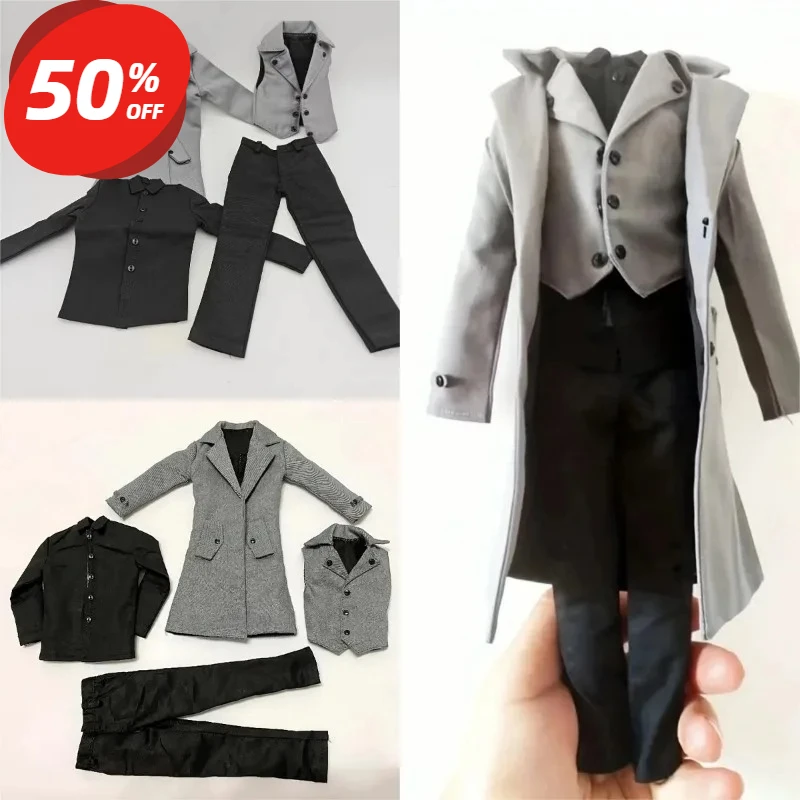 

Масштаб 1/6, мужской солдат, готическое пальто + куртка с рубашкой, жилет, брюки, комплект одежды для 12 дюймов, узкая фигурка, хобби