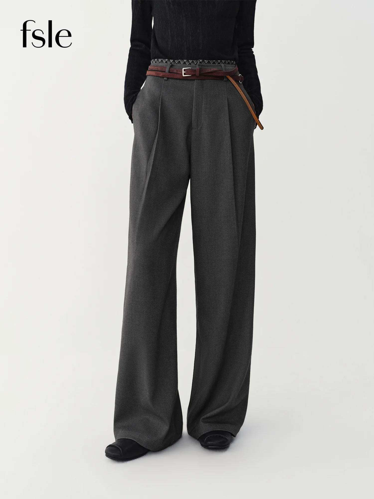 FSLE Women's High-waisted Straight-leg Casual Trousers New Autumn/winter 2026 Style Slimming Office Pants Commuting Temperament