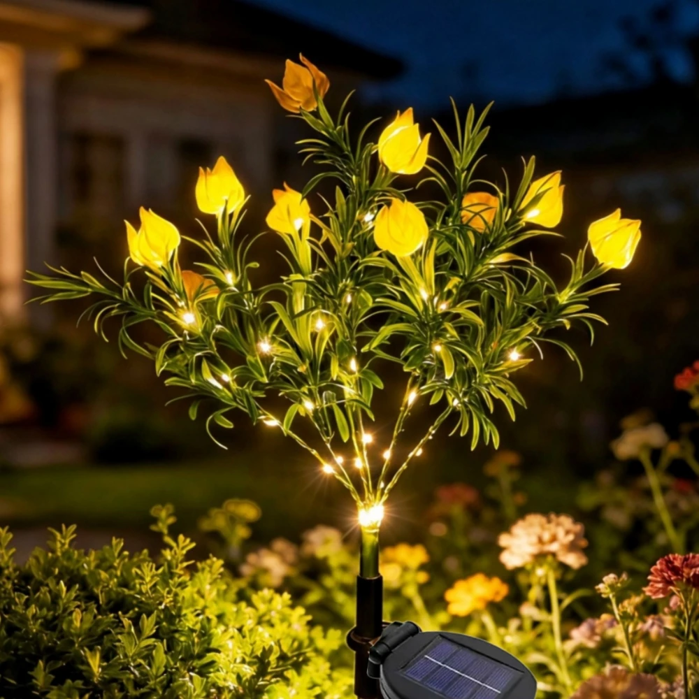 1PC Solar Gardenia Flower Ground Insert Light, Waterproof Warm White LED Lamp,Outdoor Landscape Lighting for Garden Lawn Veranda