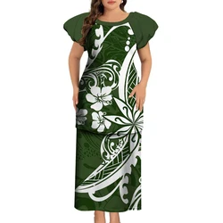 Samoa Club Ladies Puletasi Polynesian Ladies Custom Vintage Print Long Dress Soft Fabric Summer New Elegant Women'S Wear