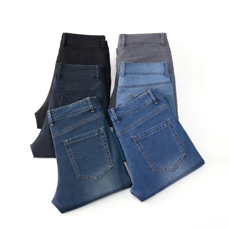 

High Quality Summer Lyocell Fabric Men's Jeans Classic Simple Business Straight Denim Pants Work Trousers Male Plus Size 29-40