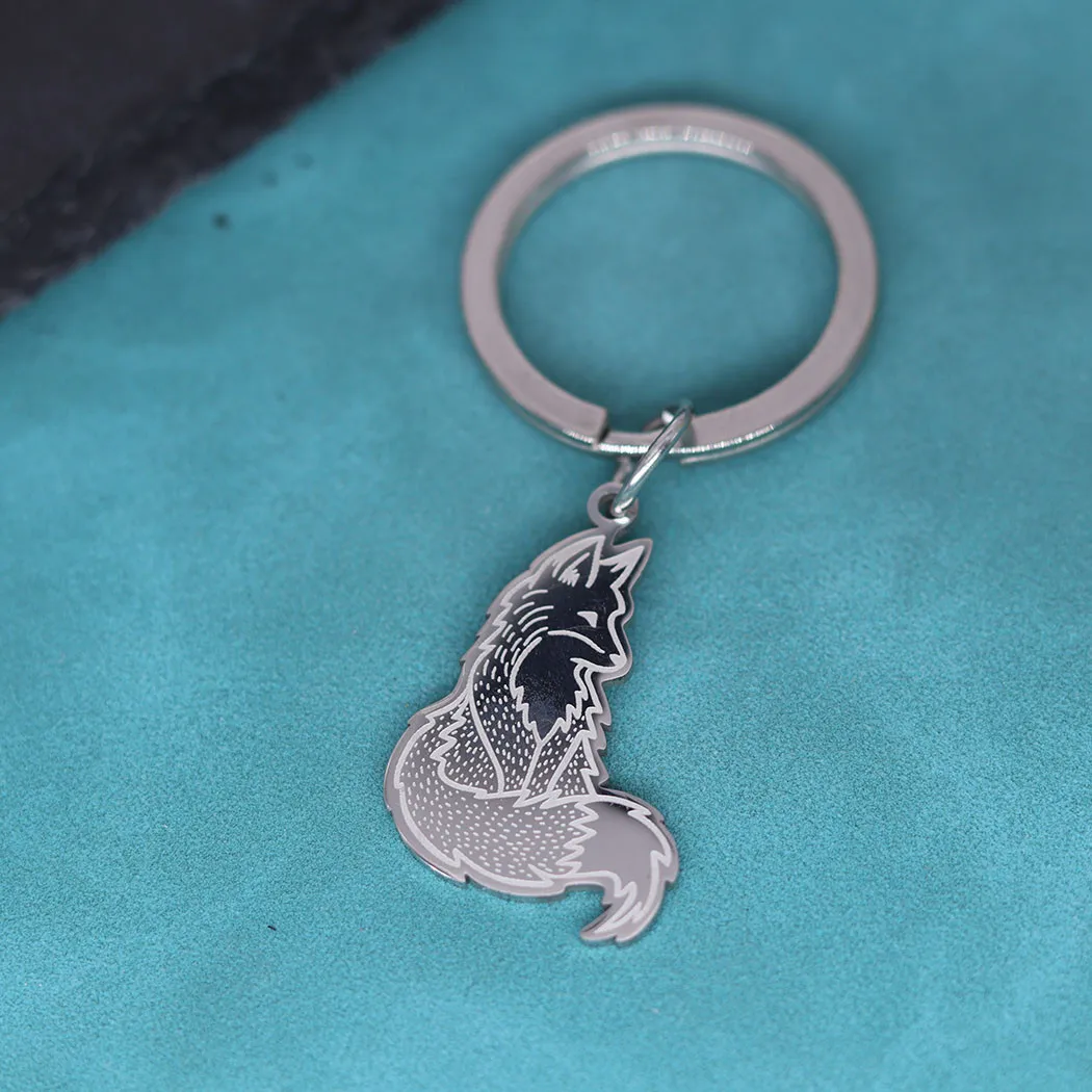 Nedar موضة الفولاذ المقاوم للصدأ الثعلب الحيوان قلادة كيرينغ للنساء الرجال المفاتيح مجوهرات هدايا زوجين مفتاح سلسلة الحلي