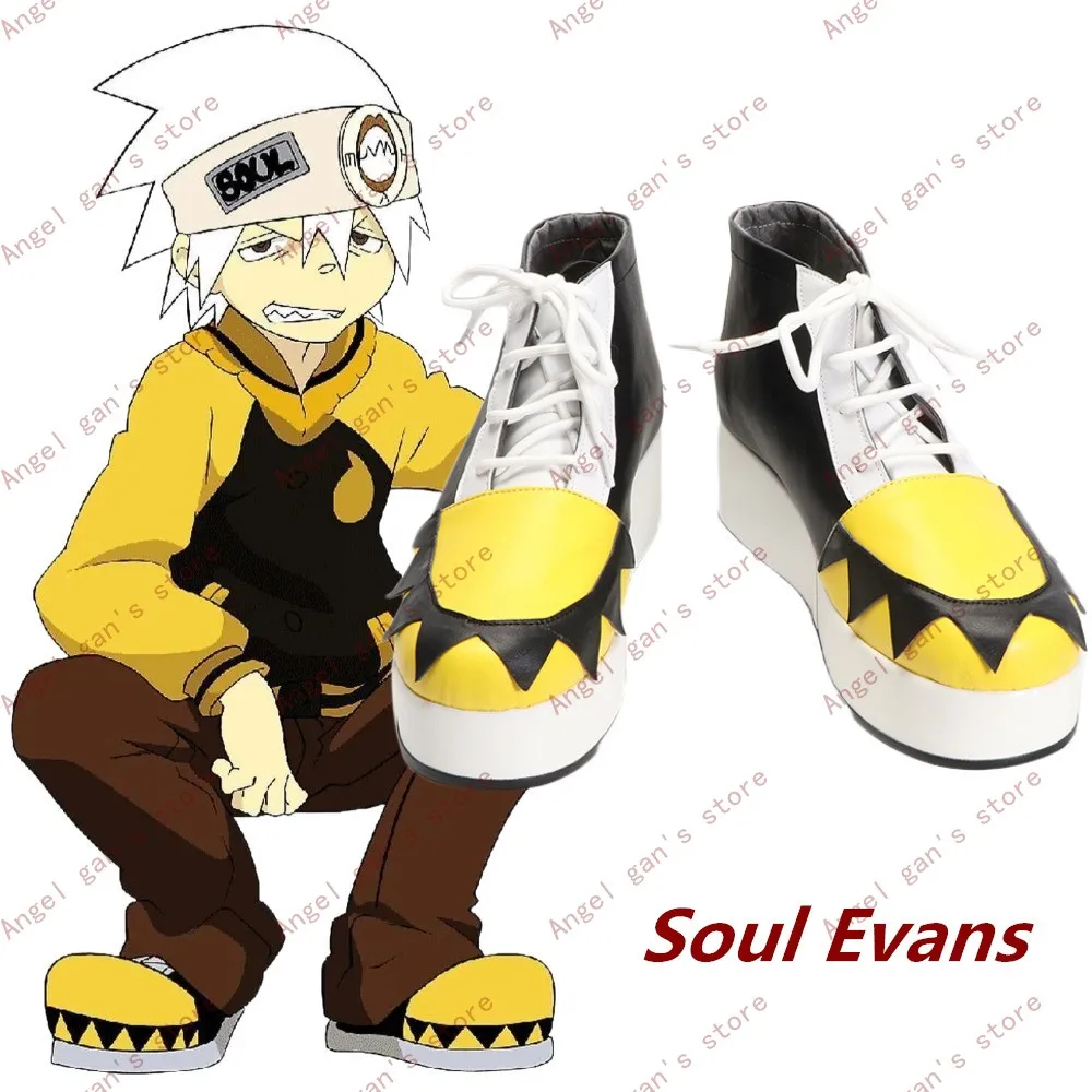 

Обувь для косплея Souleater Soul Evans, желтые, черные ботинки ручной работы из искусственной кожи для Хэллоуина