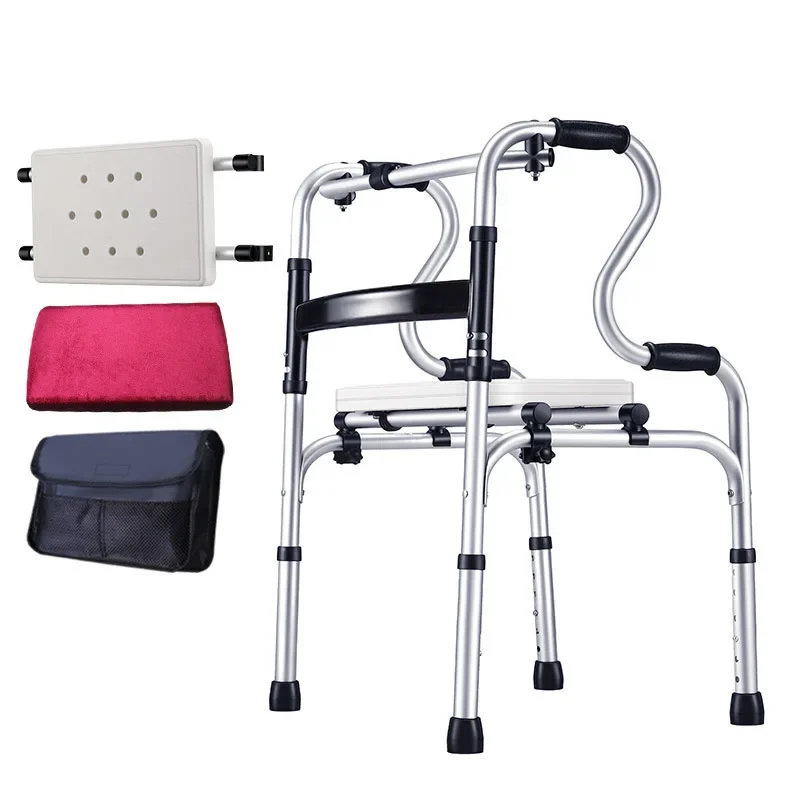 Aluminum Walker for Elderly, 3-In-1 Bathing Travel Aid, Pregnant Woman Toilet, Height Adjustable Commode Chair, Mobility Aid