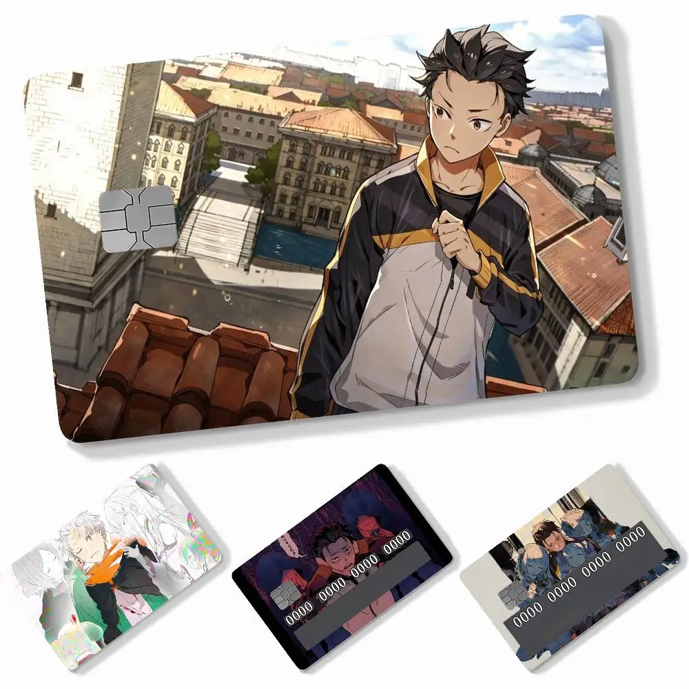 Anime Cartoon Subaru Natsuki  4pcs Credit Card Skin Stickers Suitable for Bank Debit Subway Bus Transit Pass Decorative Cover
