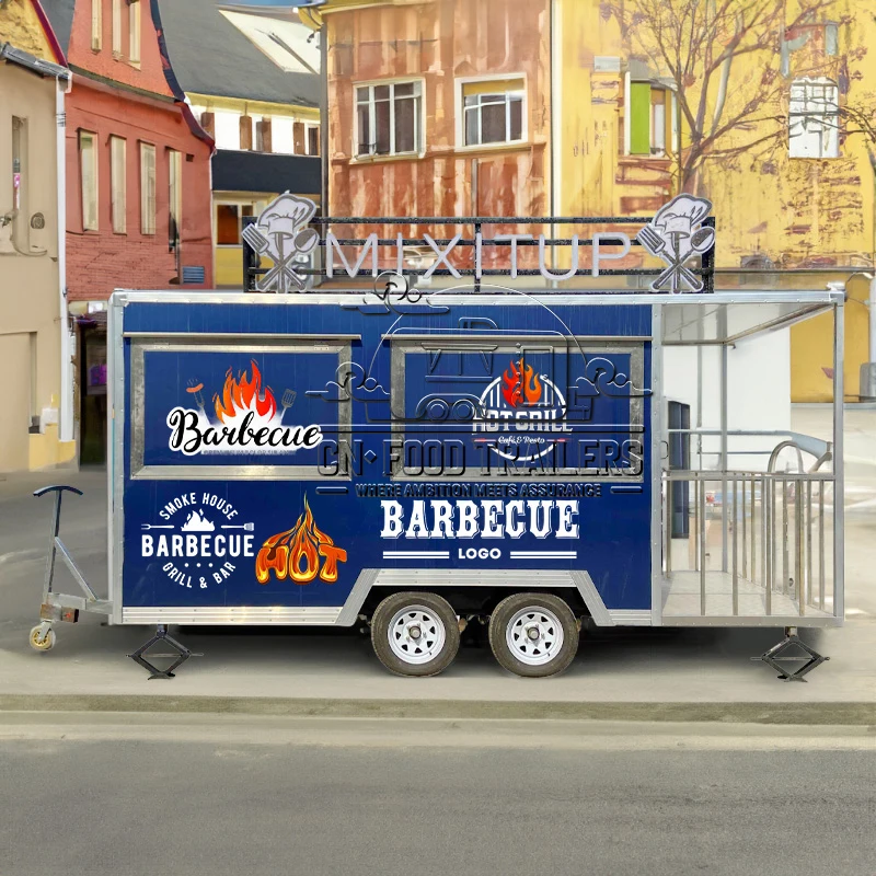 

CN Food Trailer Multi Function Food Truck for BBQ Pizza and Ice Cream Fully Equipped with Dual Stations and Beverage Bar