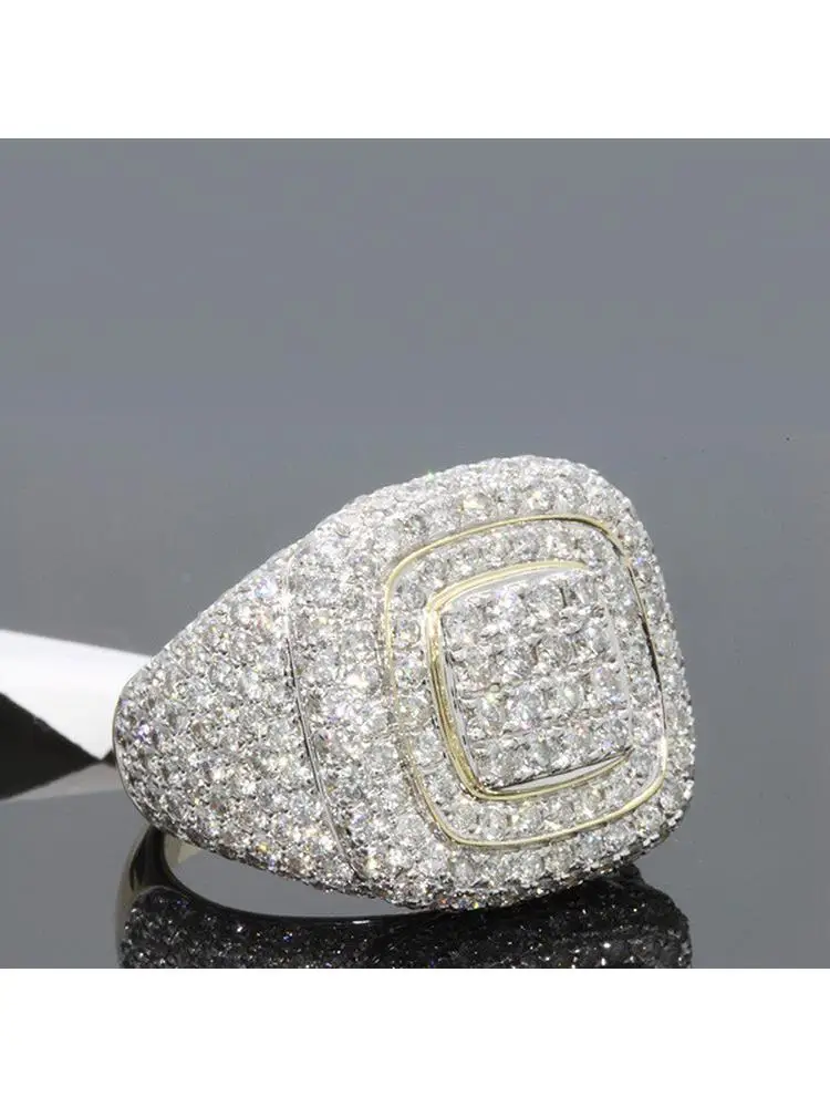 S925 Sterling Silber Ring, Bestseller, Neuer 18K Vergoldeter Voll-Diamant Herrenring, Farblich Getrennt Leicht Eingelegter Damenring
