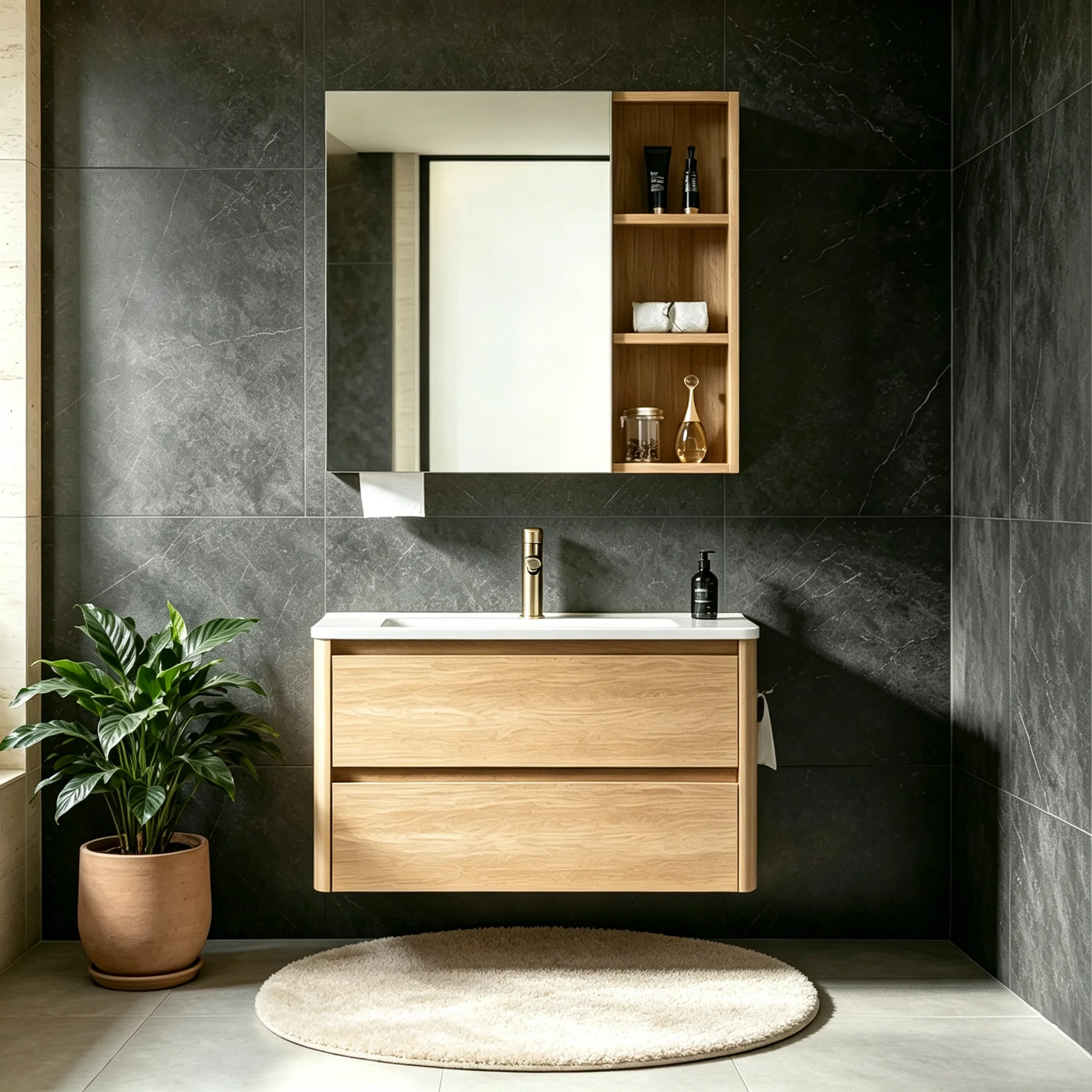 Minimalist Stainless Steel Vanity Unit Wall-Mounted Faucet Smart Mirror Waterproof Bathroom Cabinet With Integrated Sink