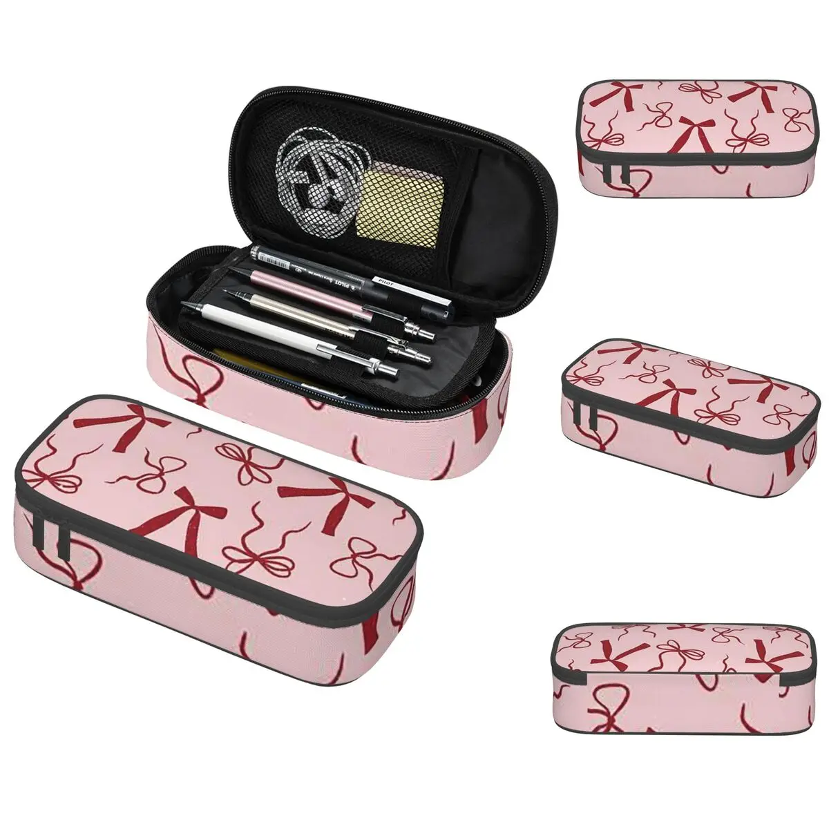 Various Pink Colorful Bow Tie Pattern Pencil Case for Boy Girl School Pen Box Pencil Bag Stationery Supplies Pen Holder Bag