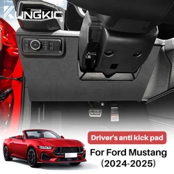 For Ford Mustang 2024 2025 2026 Driver Anti-Kick Pad Car Carbon Fiber Pattern Suede Leather Protect Sticker LHD RHD Accessories