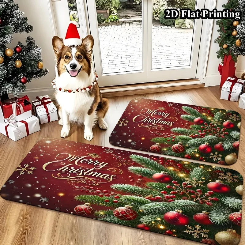 Merry Christmas Kitchen Mat Living Room Area Rug Holiday Home Decor Doormat For Bedroom Hallway Laundry Front Door Office Patio