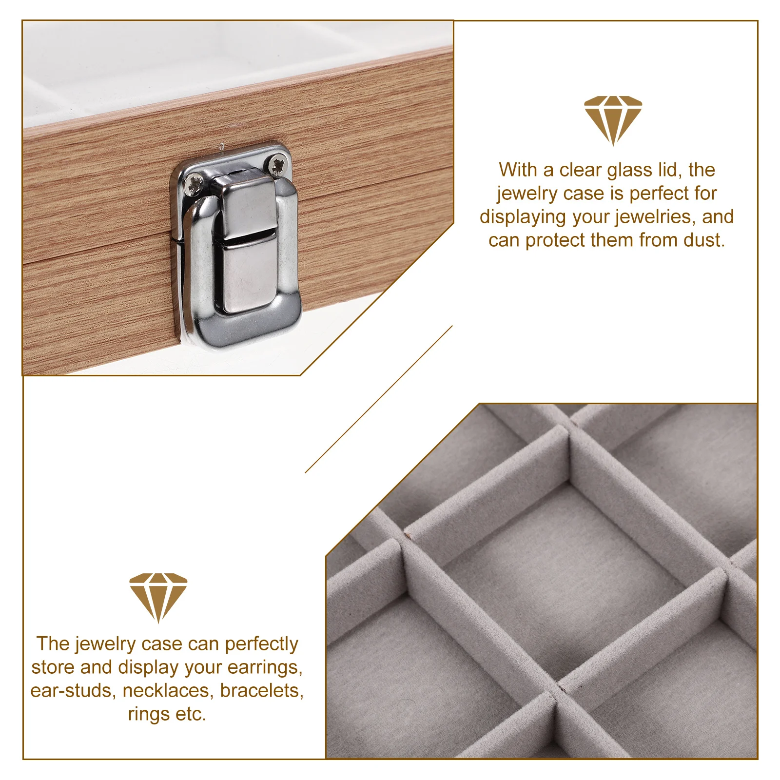 

Jewelry Storage Box Clear Glass Lid For Display Organizing Earrings Necklaces Rings Jewelry Organizer Case Desktop Drawer