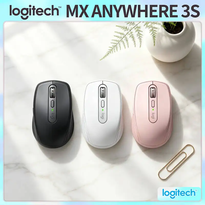 Ergonomic MX Anywhere 3S - 8K DPI, 3-Device Sync, Silent Click, Ideal for Tea Shop Office & Training Hall Work