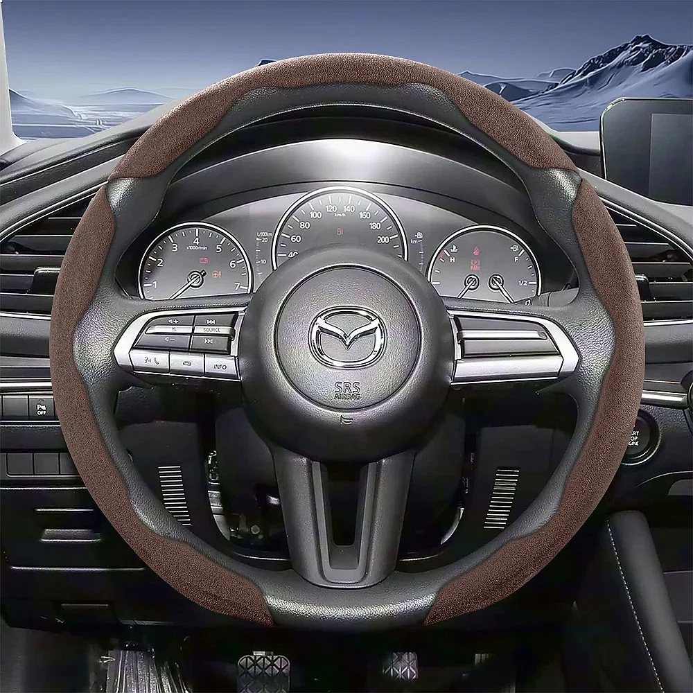 Suitable for Mazda Sports Suede Steering Wheel Cover, Split Snap-On Anti-Slip Style, for Cx-5, Cx-30, Mazda3, Cx-50, Cx-90,