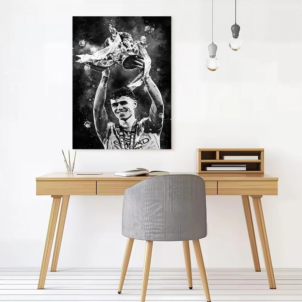 Phil Foden Lifts Trophy Printed Canvas Poster Custom Pictures Wall Art Canvas Painting for Specialty and Themed Home Decor Arts