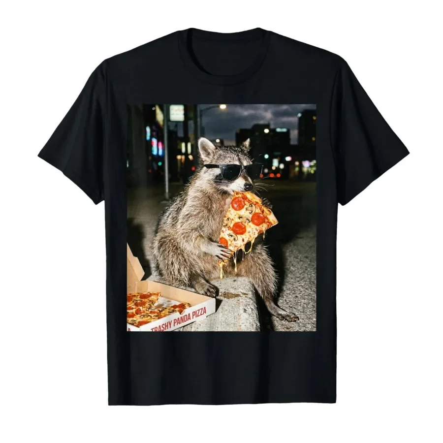 

Funny Raccoon Eating Pizza Meme T-shirt For Men Women 100% Cotton T Shirts Short Sleeve Tops 0424-1