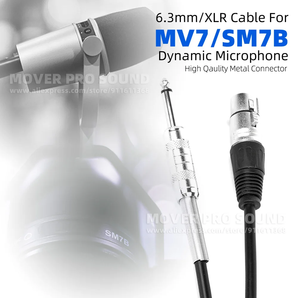 

XLR Female To 6.3MM Jack Mono Mic Cord For SHURE MV7 MV 7 SM7B SM 7B Dynamic Microphone Cable Lead Audio Mixer PA AMP Speaker