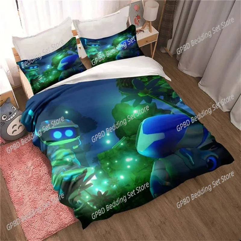 ASTRO BOT Conjunto de cama fofo de desenho animado, conjunto de edredom, cama de casal individual, king size, adulto, crianças, quarto, capa de edredom, fronha