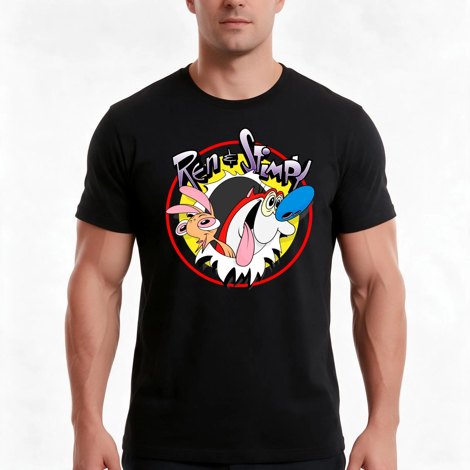 Ren & Stimpy T-Shirt, Summer Casual Cotton Tee, Oversized Streetwear Tops, Vintage Graphic Print, Loose Fit Short Sleeve