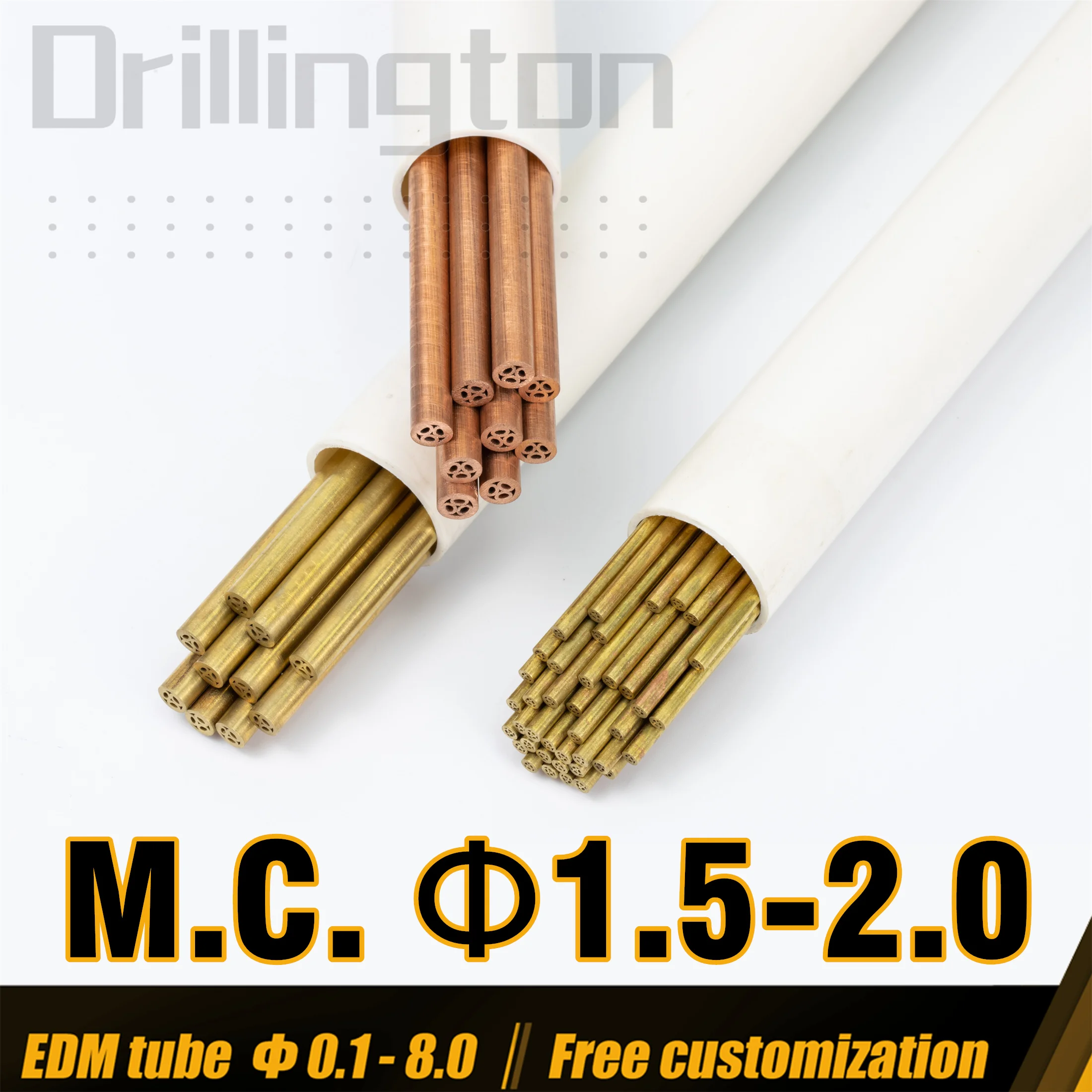 Drillington EDM Tube Multi Channel Brass Copper Tube High Precision 1.5mm - 2.0mm 400mm 500mm Electrode Tube for EDM Machine