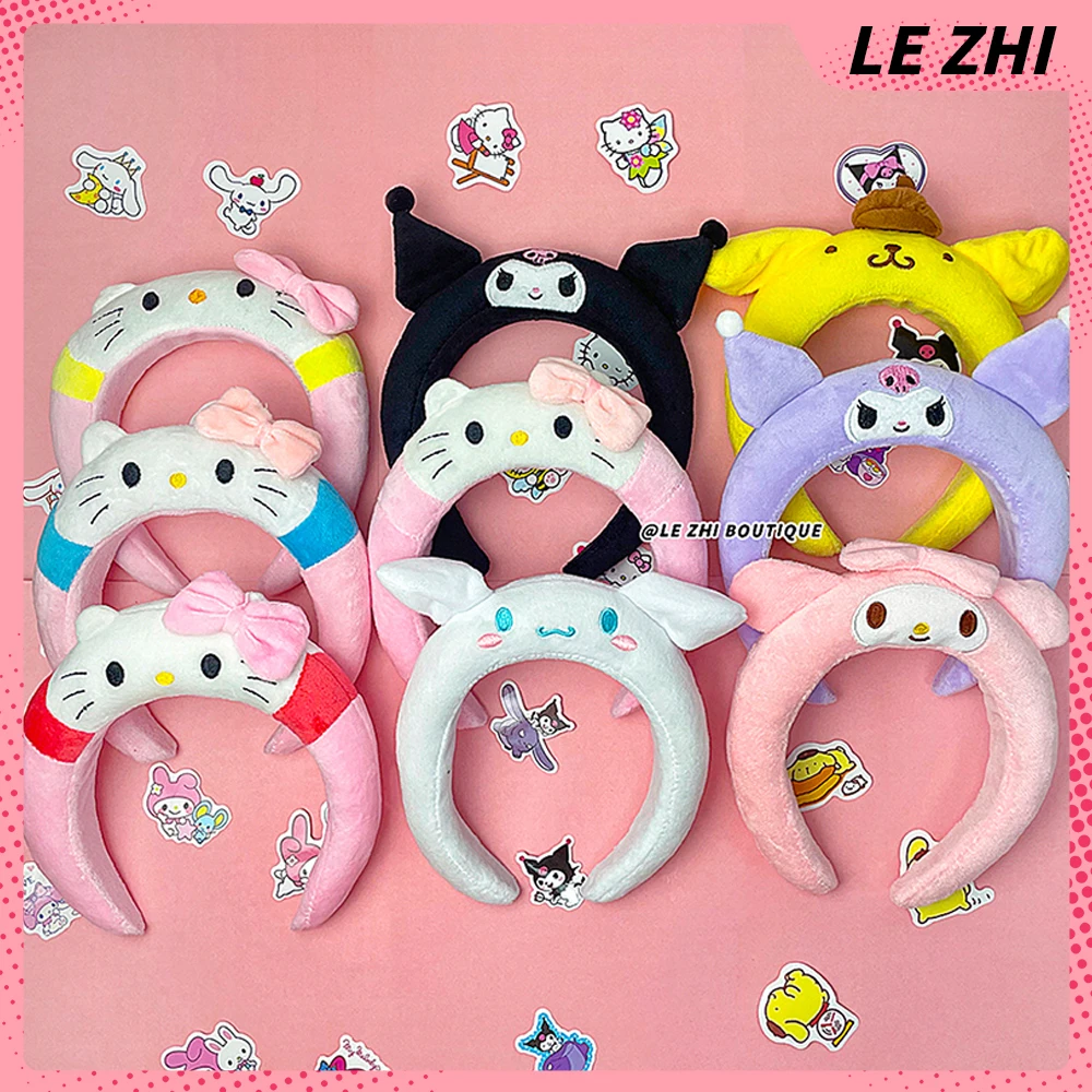 Cute Plush Hair Band Hello Kitty Cinnamoroll Children Adult Elastic Non-slip Hair Hoop Facial Headband Hair Decor Accessories