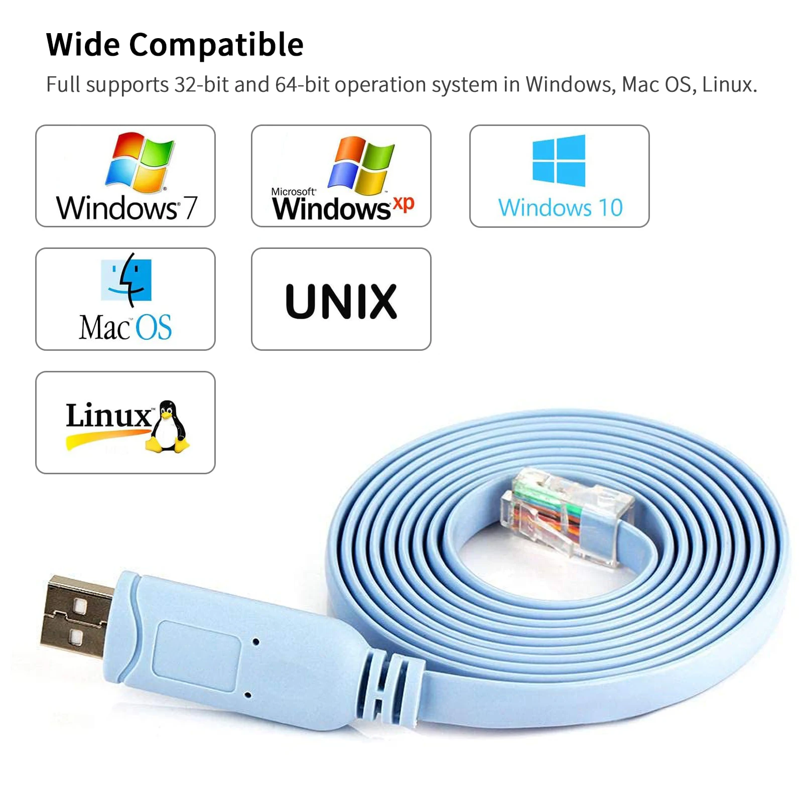 USB Console Cable USB A to RJ45 Console Cable FTDI Chip Ethernet LAN Network Adapter For Laptops Router Switch Windows 7 8 10