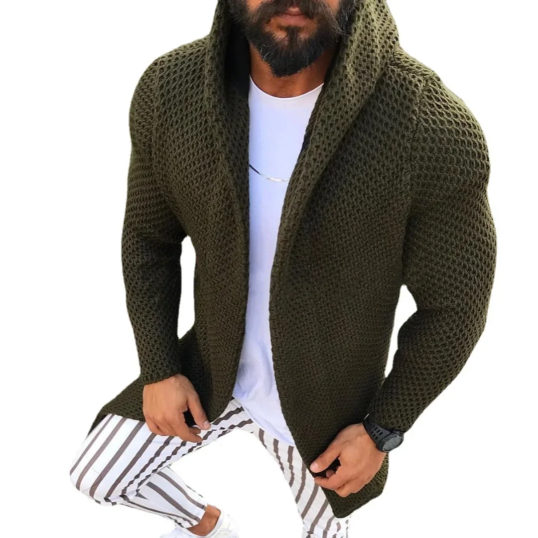 

Fashion Men Sweater Cardigan New Autumn Winter Slim Solid Color Long Sleeved Cardigan Hooded Knitted Sweater Men's Top