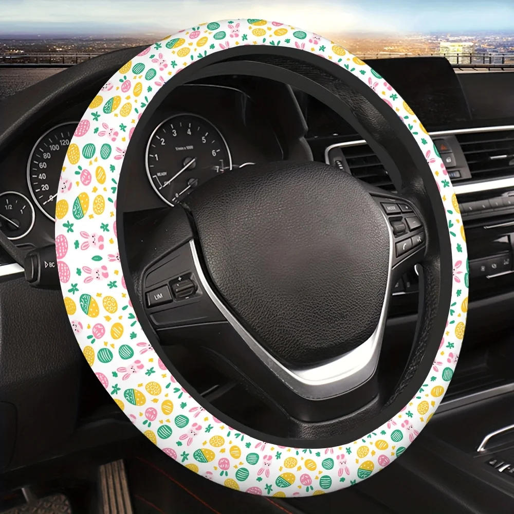 1pc Easter-Themed Steering Wheel Cover with Bunny, Chicks, Eggs Spring Flowers Pastel Pink/Yellow/Green Fit Car Steering Wheel