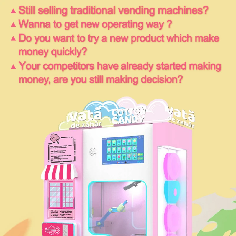 Hot Sale Custom Design Highly Interactive Vending Machine Making Cotton Candy Machine Smart Cotton Candy Machine