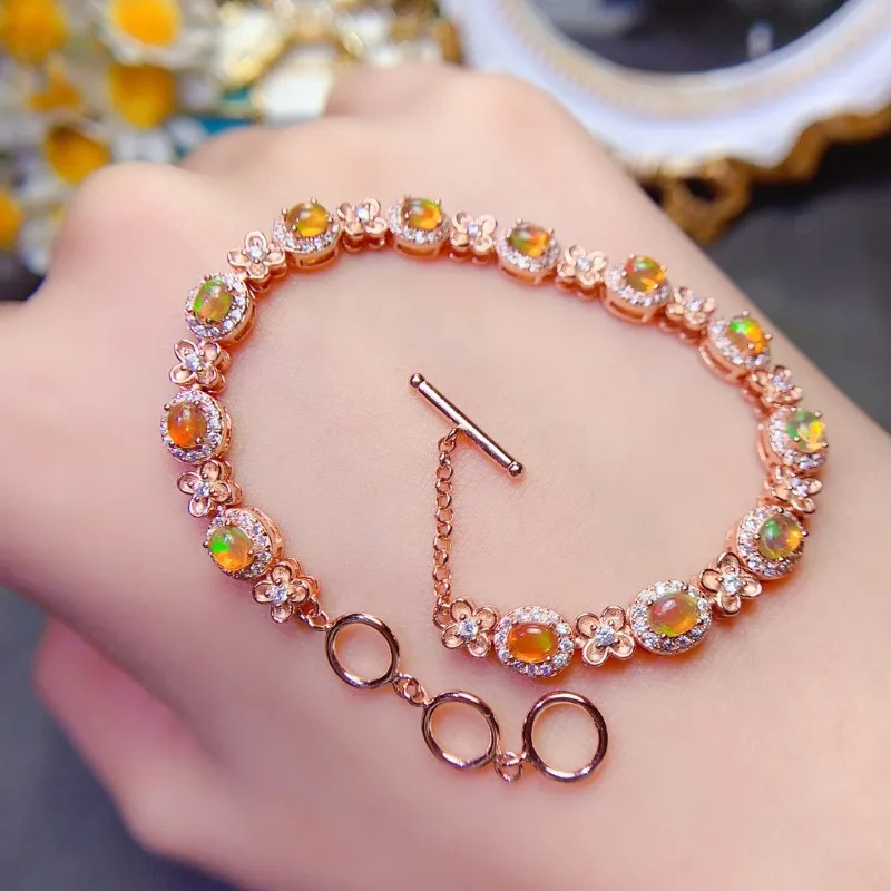 Simple Natural Orange Opal Gemstone Bracelet for Women Jewelry Natural Gem Real 925 Silver Good Gift