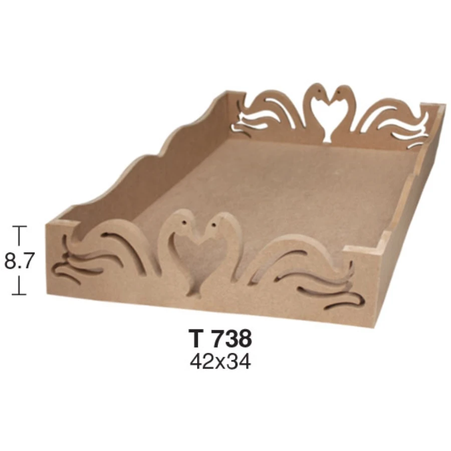 T738 Rectangle Swans As tray, Unpainted Mdf Raw Wood tray