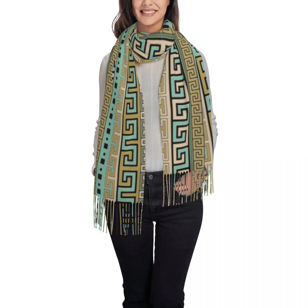 Personalized Print Meander Pattern Greek Key Ornament Scarf Men Women Winter Fall Warm Scarves Shawls Wraps