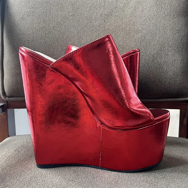 Ronticool-Sandales à Plateforme pour Femme, Chaussures d'Été, à Talons Hauts, Rondes, Magnifiques, Rouges, de ix, Grande Taille 4 à 15, US