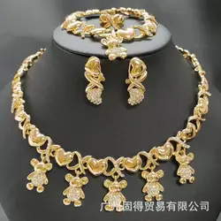18k gold-plated bear with diamonds Middle East Dubai necklace earrings bracelet ring alloy jewelry set