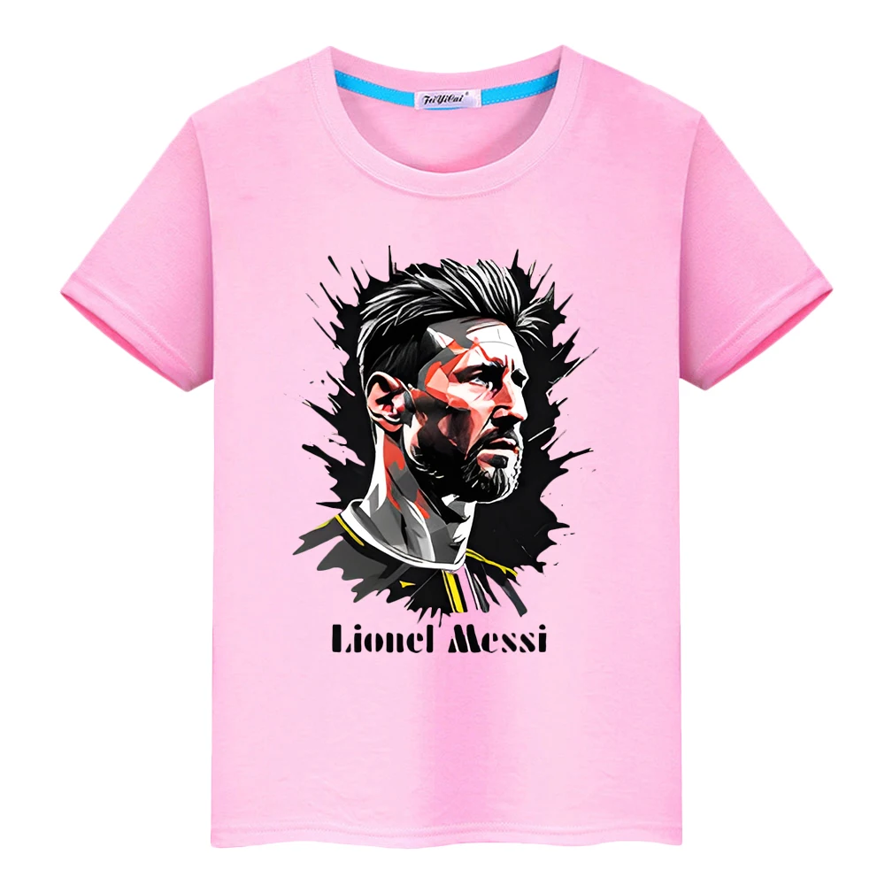 

Football messi avatar print 100%Cotton Cartoon T-shirt Short Casual Tops boy Kawaii anime Tees y2k one piece kids clothes girls