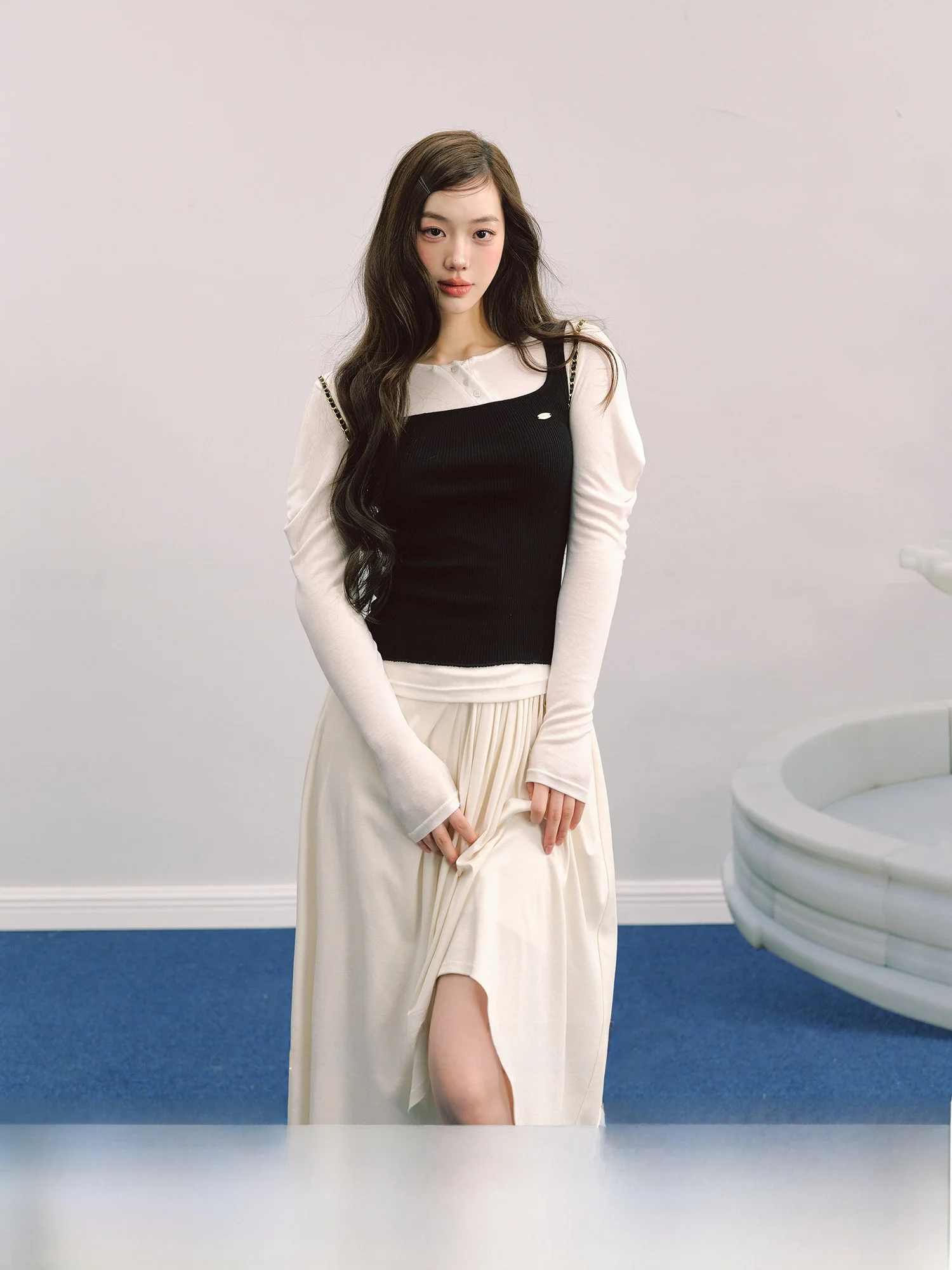 

Slim Fit Knitted Strap Vest Women's Casual Waist Cinching Square Collar Top by La Lune Du Ciel ort Length Color